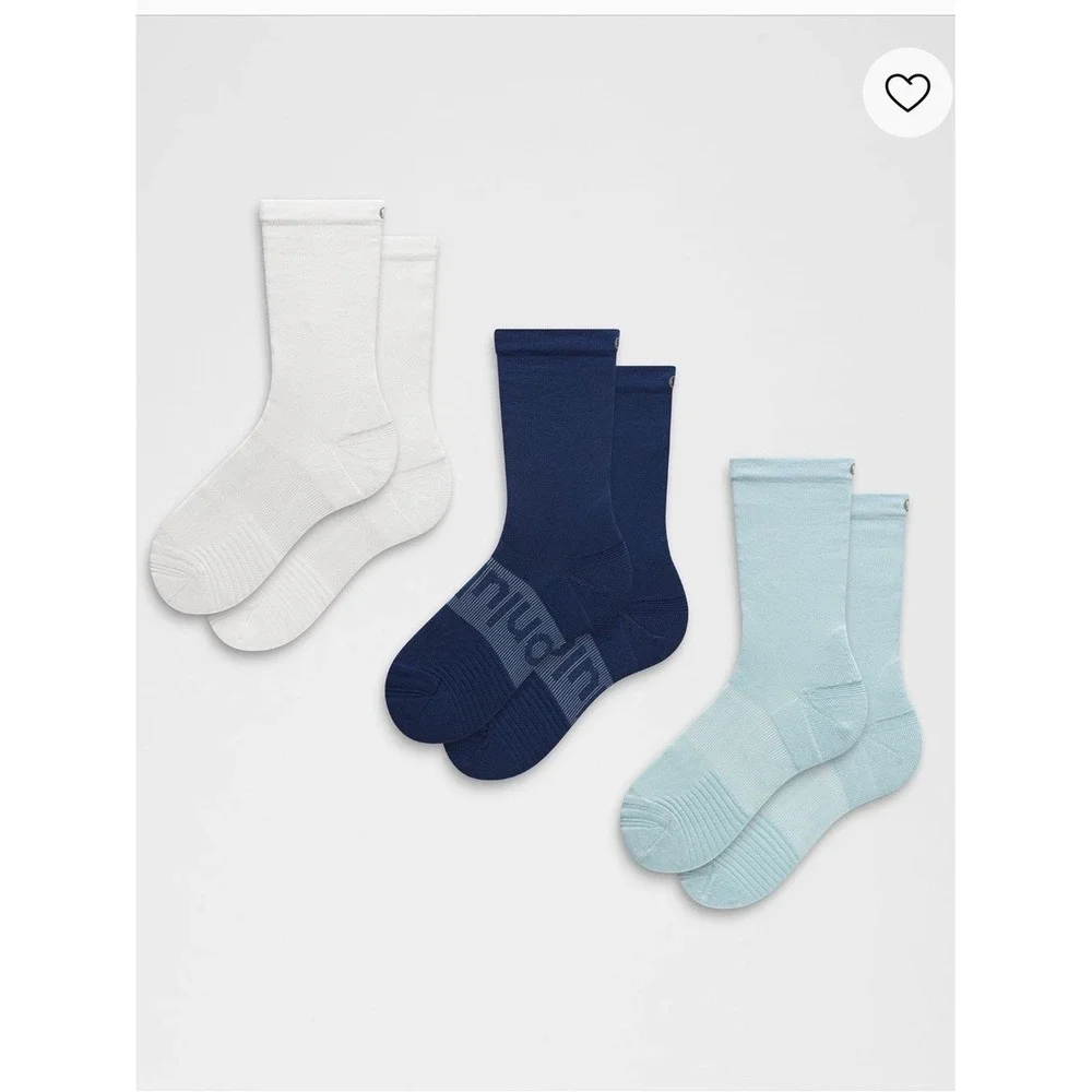 Lululemon Unisex‎ Power Stride Crew Socks 3 Pack Blue White Medium NWT